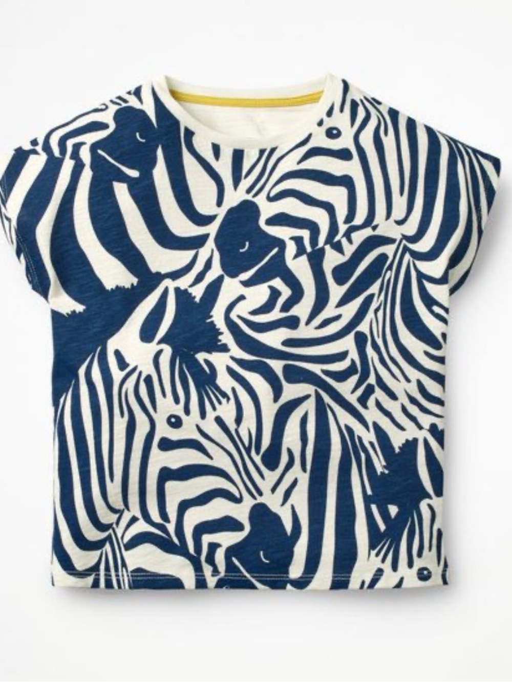 Mini Boden Navy & White Zebra-Print Short Sleeve Tee